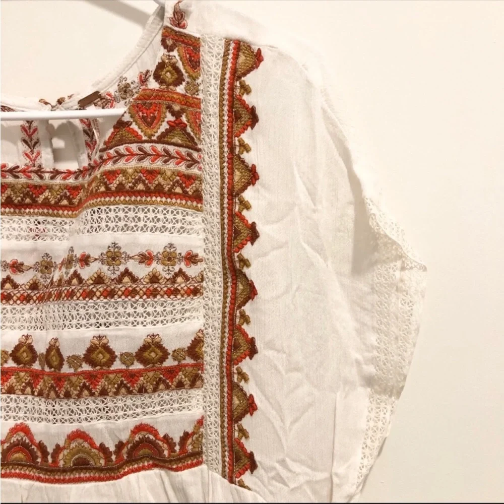 FREE PEOPLE Ivory Embroidered Sunrise Wanderer Mini Dress